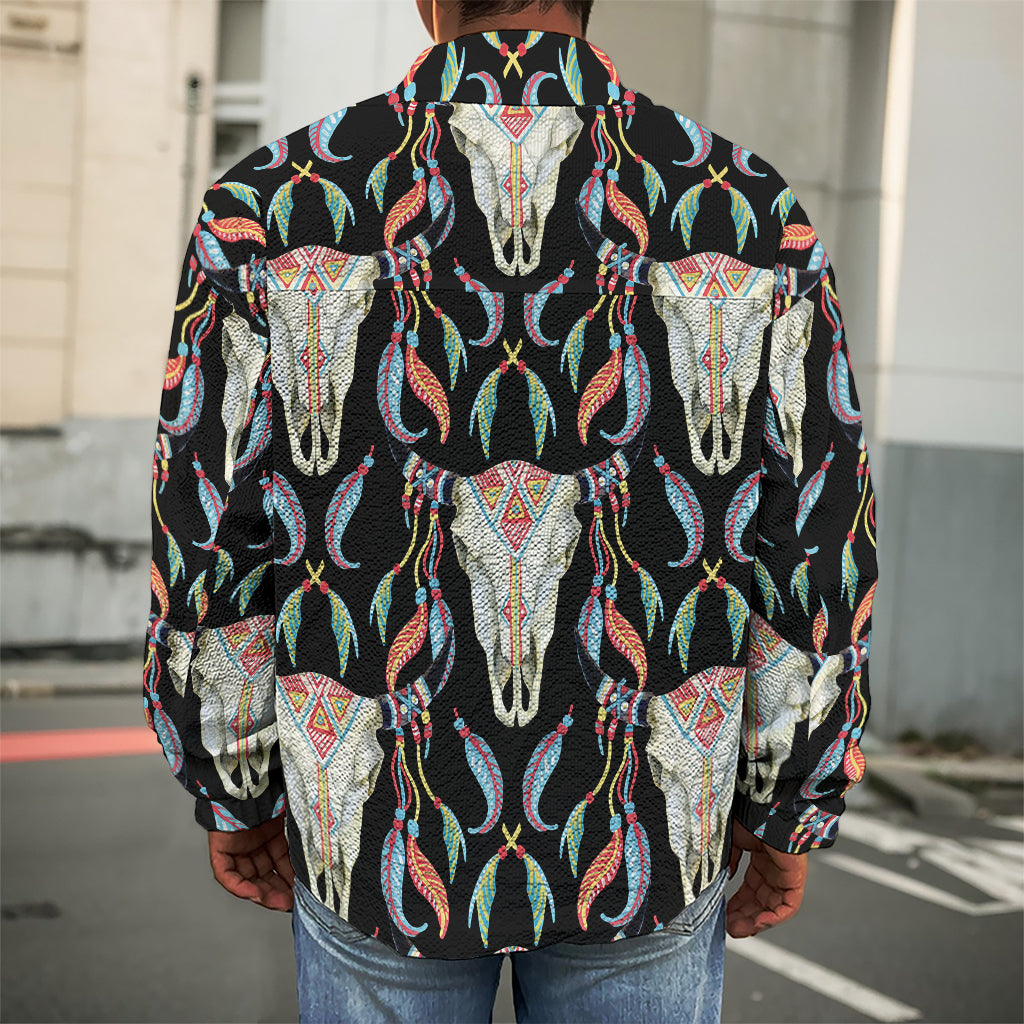 Native Buffalo Pattern Print Men's Shirt Jacket