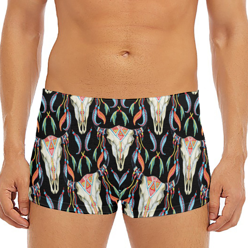 Native Buffalo Pattern Print Men's Short Boxer Briefs