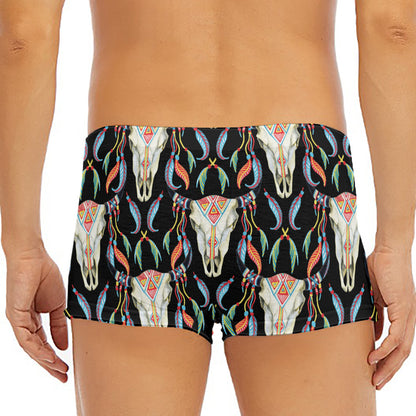 Native Buffalo Pattern Print Men's Short Boxer Briefs