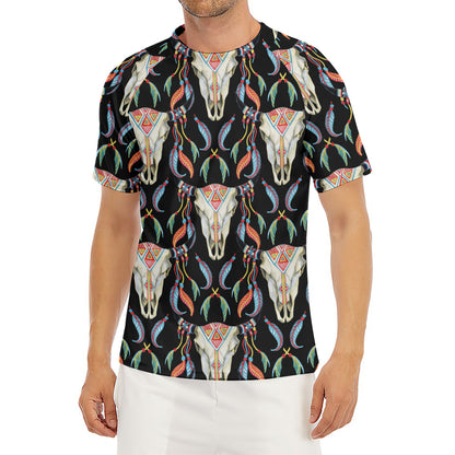 Native Buffalo Pattern Print Men's Short Sleeve Rash Guard