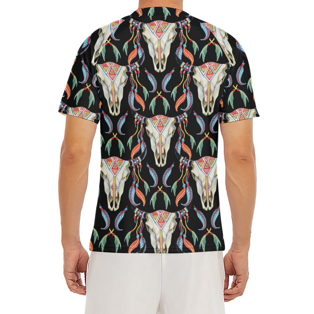 Native Buffalo Pattern Print Men's Short Sleeve Rash Guard