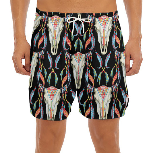 Native Buffalo Pattern Print Men's Split Running Shorts