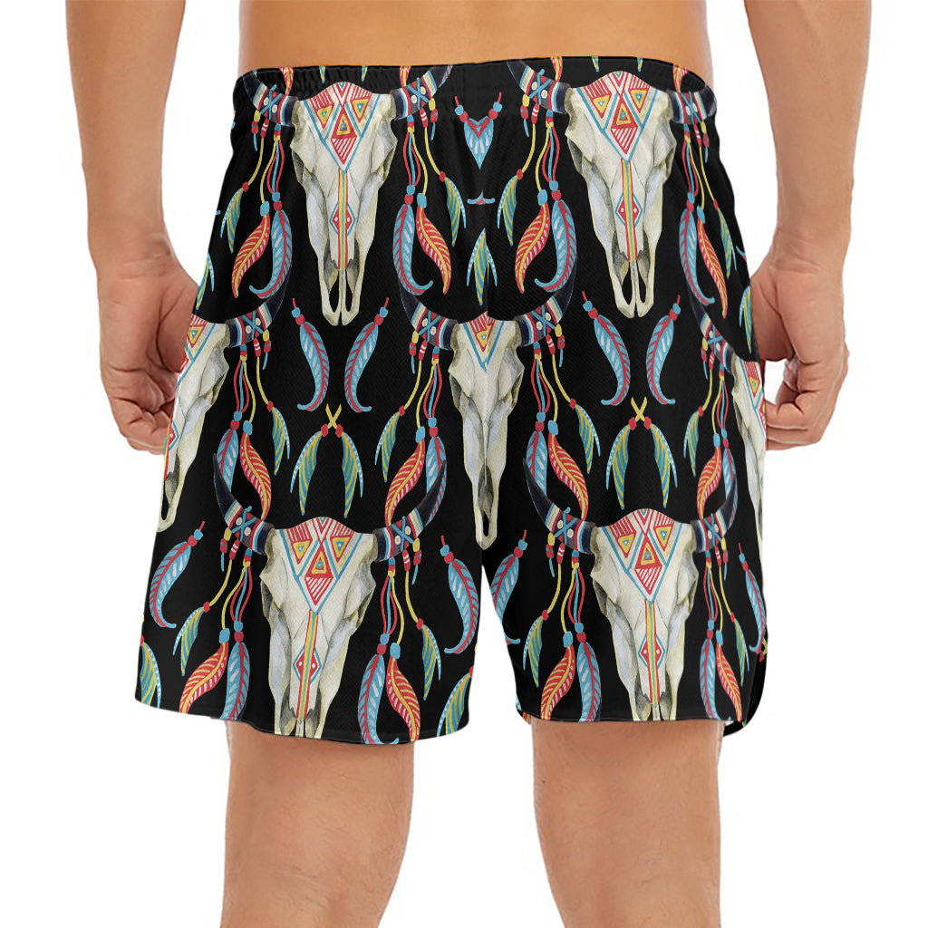 Native Buffalo Pattern Print Men's Split Running Shorts