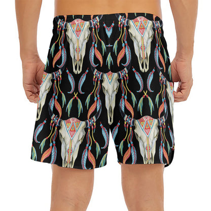 Native Buffalo Pattern Print Men's Split Running Shorts