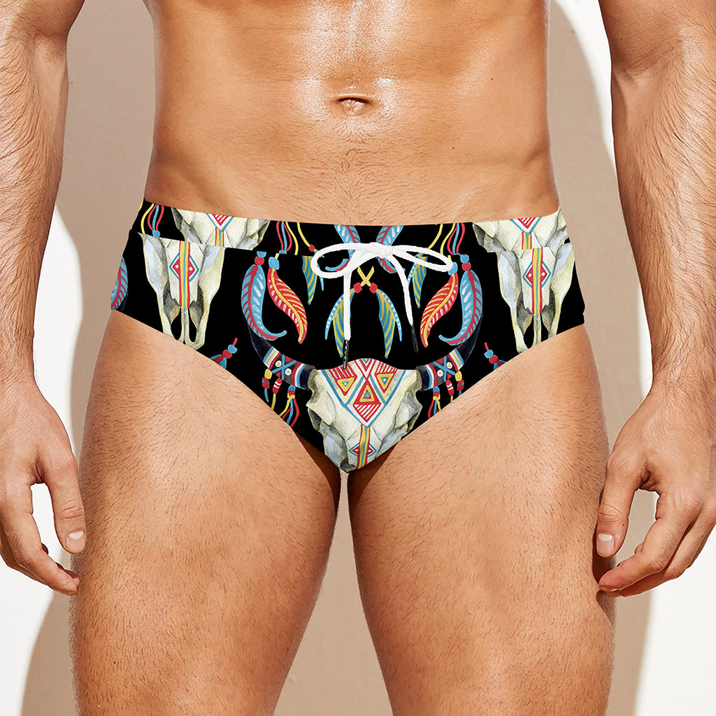Native Buffalo Pattern Print Men's Swim Briefs