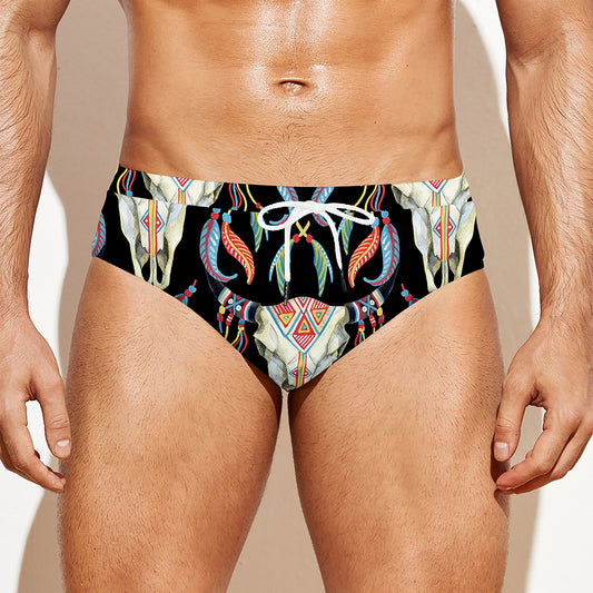 Native Buffalo Pattern Print Men's Swim Briefs
