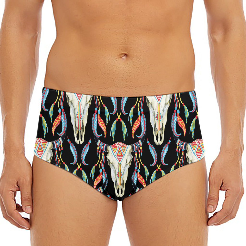 Native Buffalo Pattern Print Men's Triangle Swim Briefs