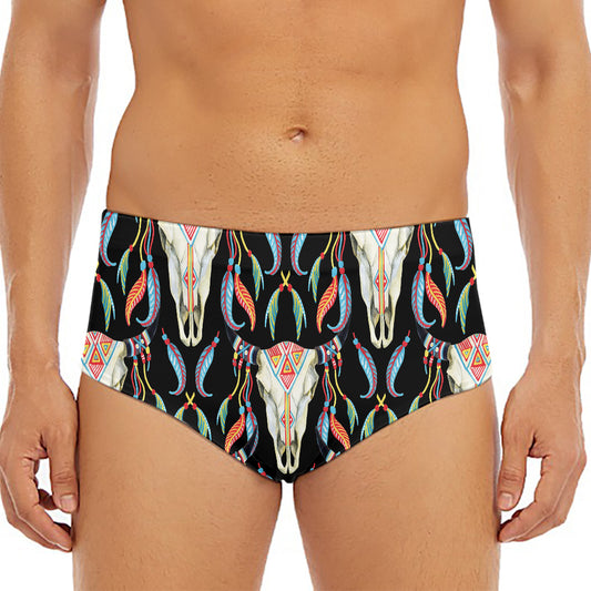 Native Buffalo Pattern Print Men's Triangle Swim Briefs