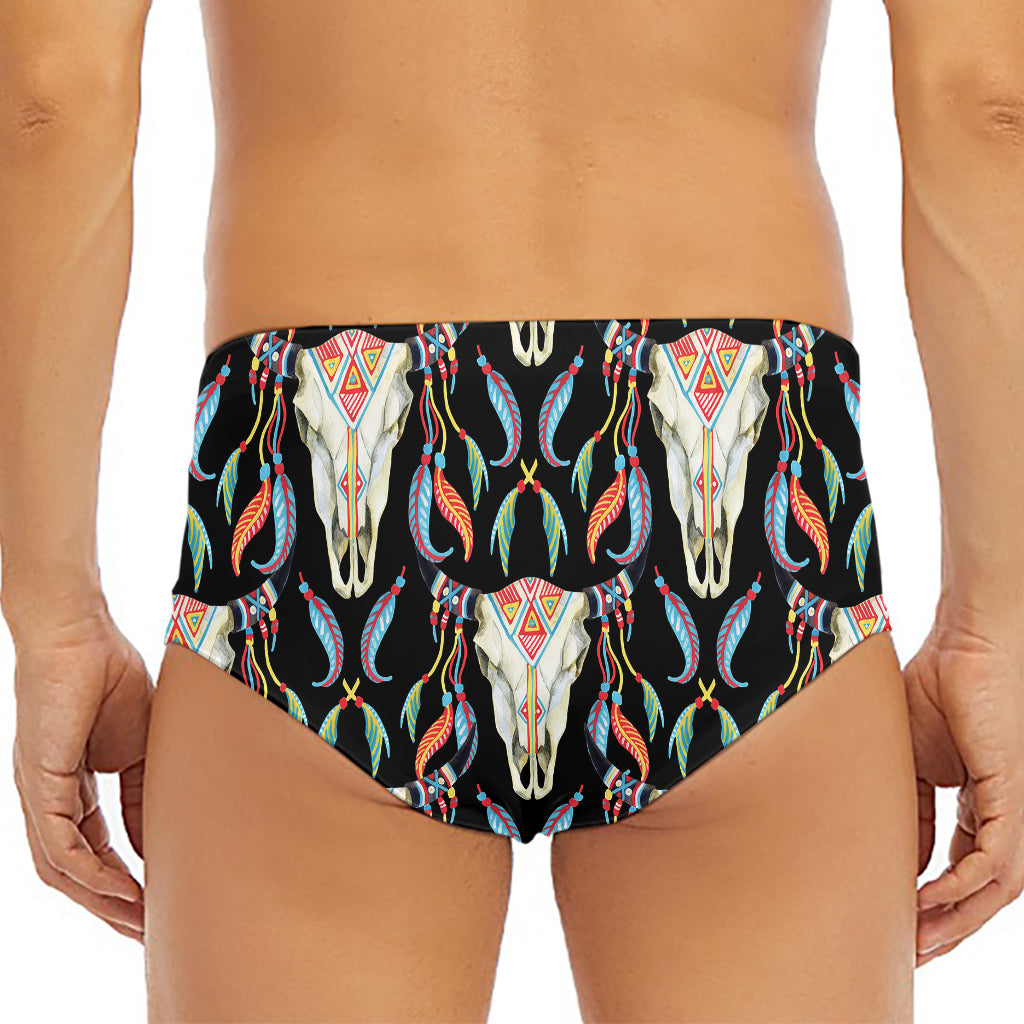 Native Buffalo Pattern Print Men's Triangle Swim Briefs