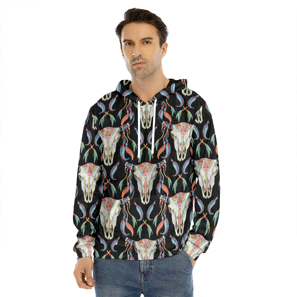 Native Buffalo Pattern Print Men's Velvet Pullover Hoodie