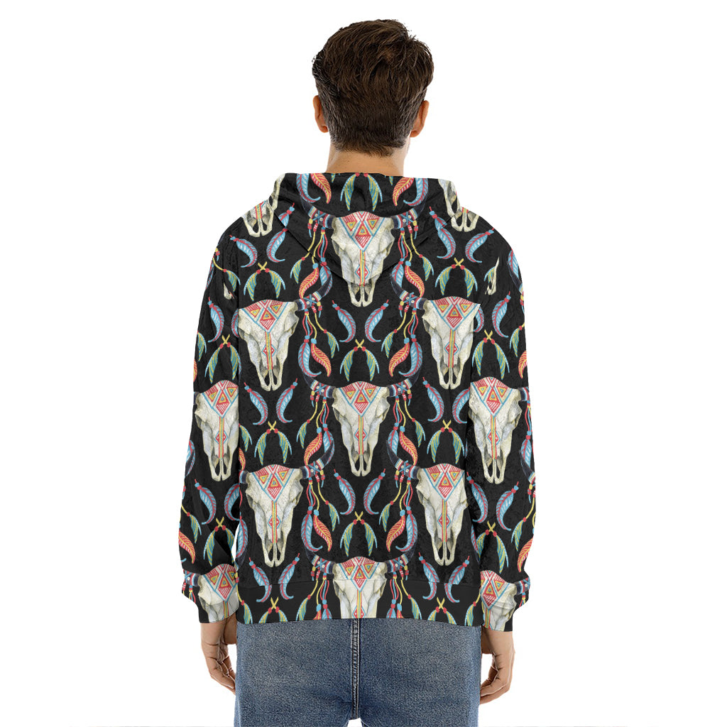 Native Buffalo Pattern Print Men's Velvet Pullover Hoodie