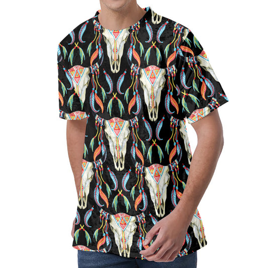 Native Buffalo Pattern Print Men's Velvet T-Shirt