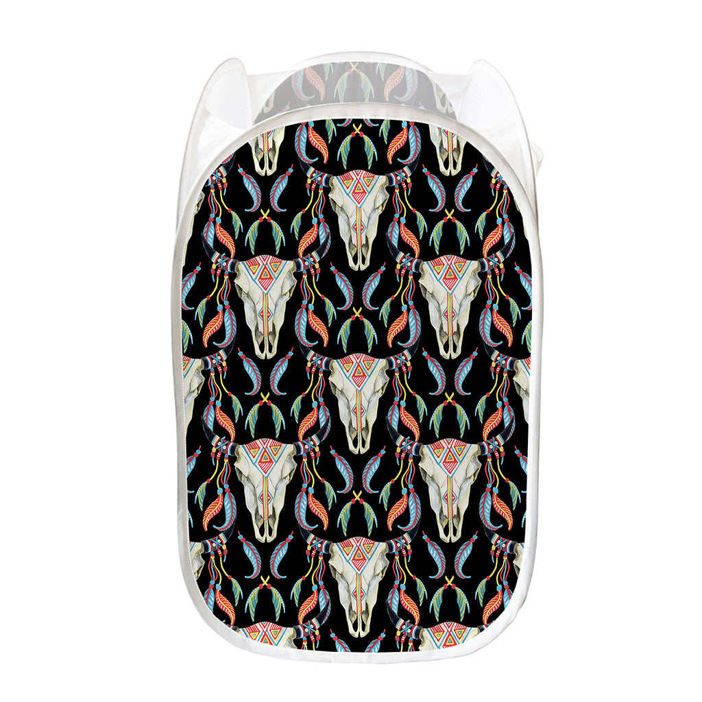 Native Buffalo Pattern Print Mesh Laundry Hamper