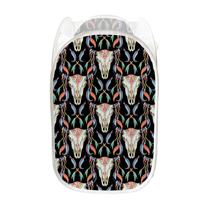 Native Buffalo Pattern Print Mesh Laundry Hamper