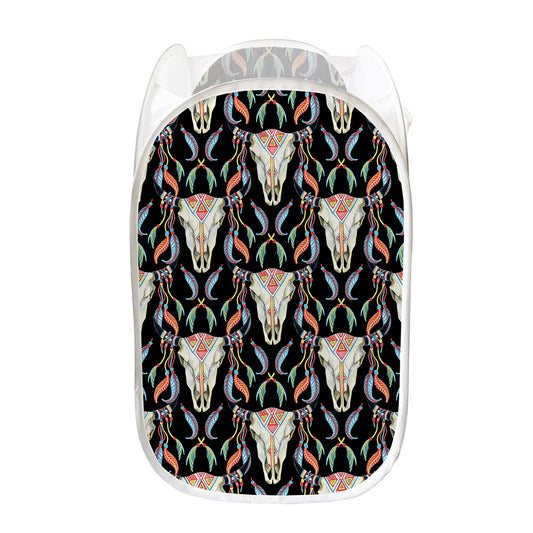 Native Buffalo Pattern Print Mesh Laundry Hamper
