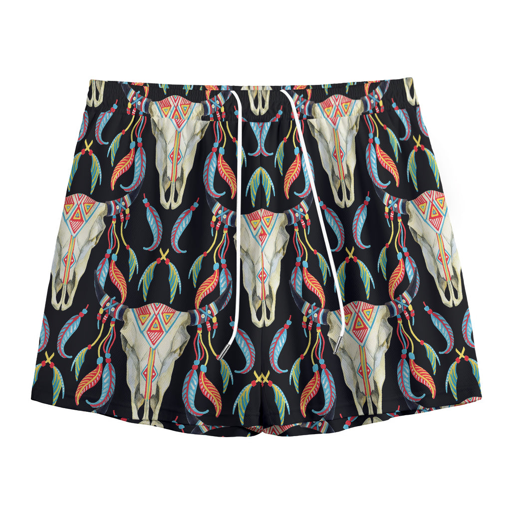 Native Buffalo Pattern Print Mesh Shorts