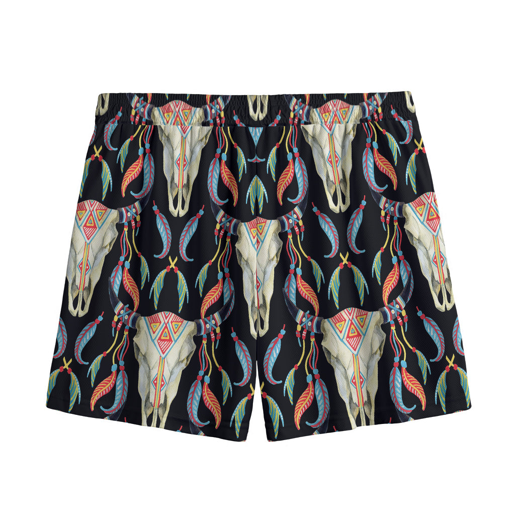 Native Buffalo Pattern Print Mesh Shorts