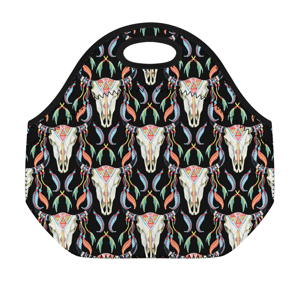 Native Buffalo Pattern Print Neoprene Lunch Bag