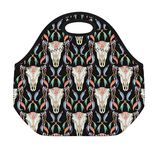 Native Buffalo Pattern Print Neoprene Lunch Bag