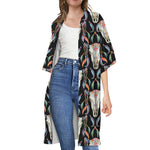Native Buffalo Pattern Print Open Front Beach Cover Up