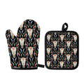 Native Buffalo Pattern Print Oven Mitt And Pot Holder Set