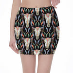 Native Buffalo Pattern Print Pencil Mini Skirt