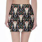 Native Buffalo Pattern Print Pencil Mini Skirt