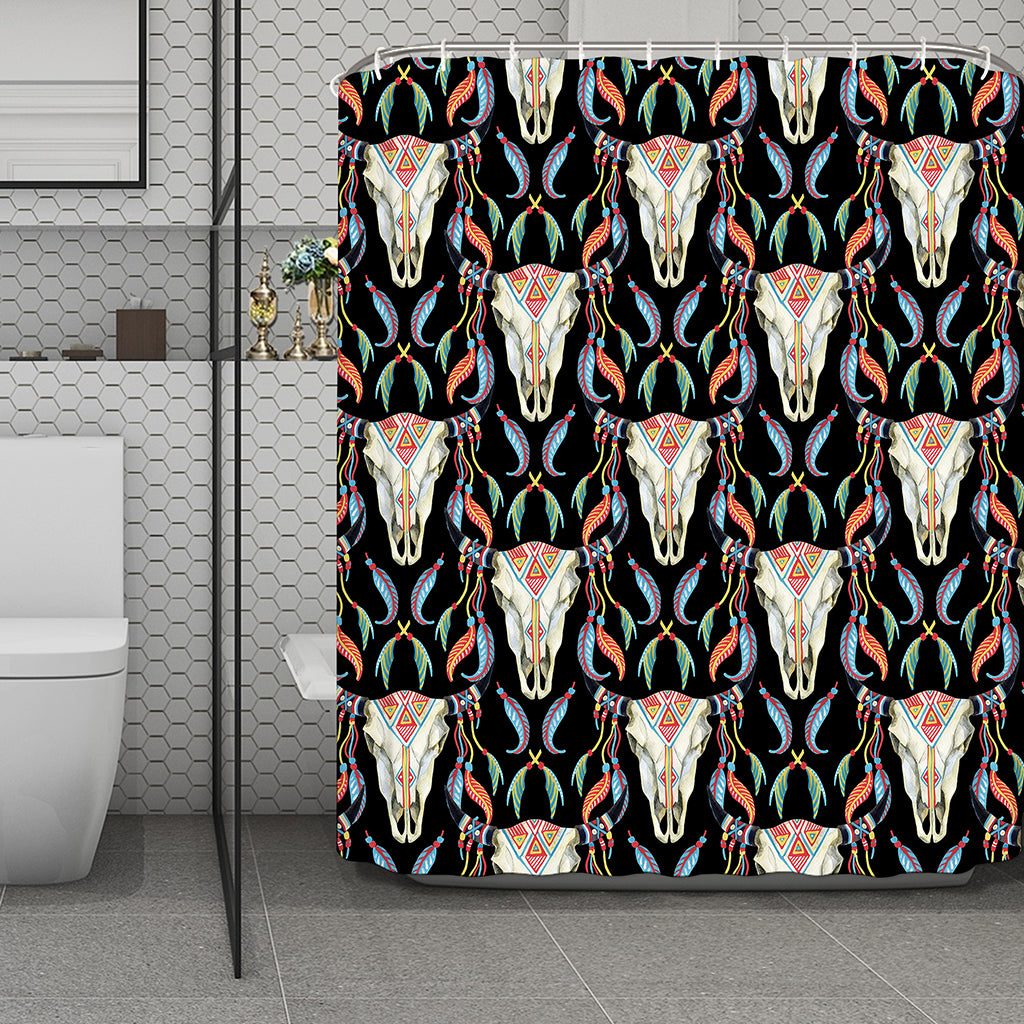Native Buffalo Pattern Print Polyester Shower Curtain