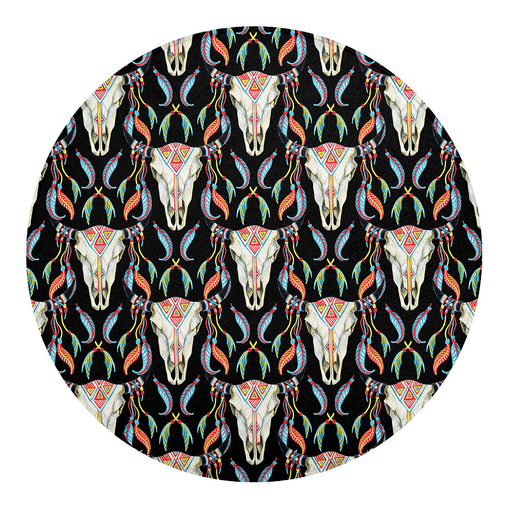 Native Buffalo Pattern Print Round Blanket