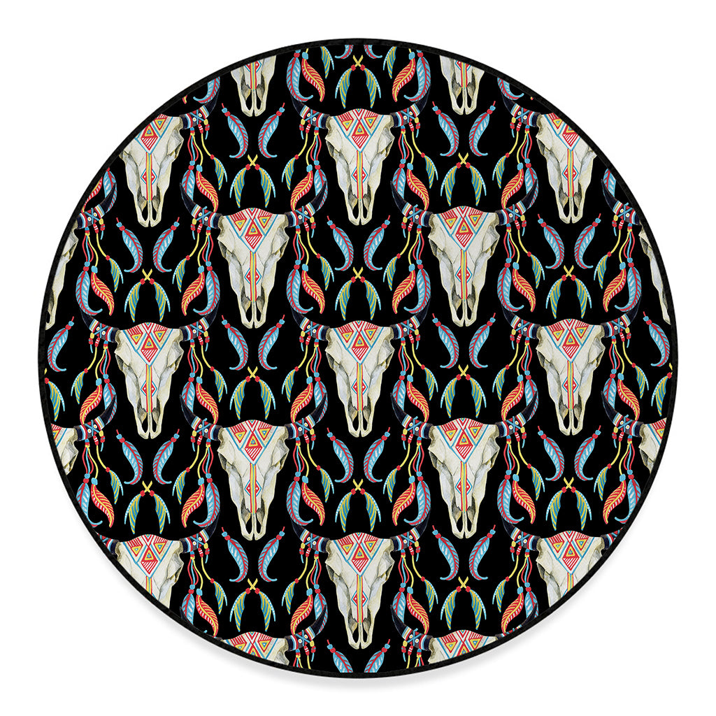 Native Buffalo Pattern Print Round Floor Mat