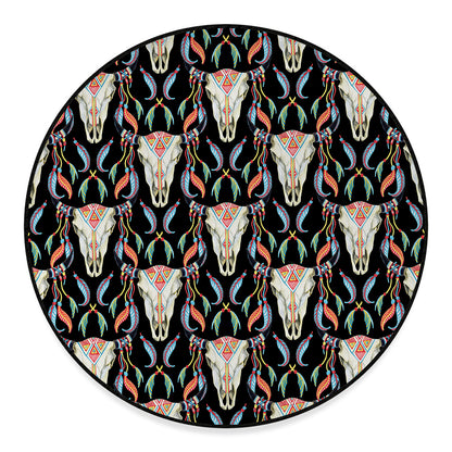 Native Buffalo Pattern Print Round Floor Mat
