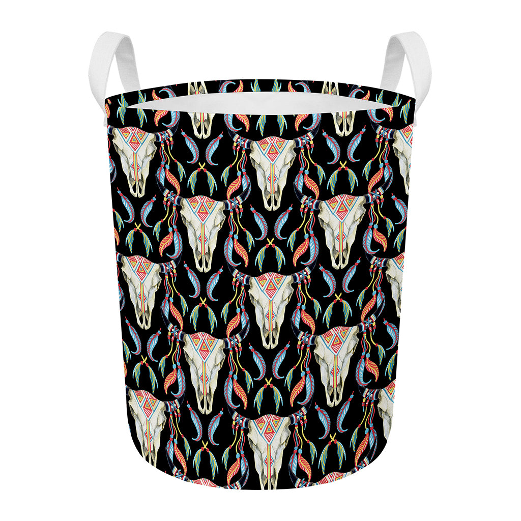 Native Buffalo Pattern Print Round Laundry Basket