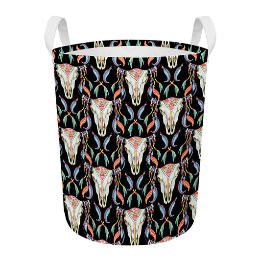 Native Buffalo Pattern Print Round Laundry Basket