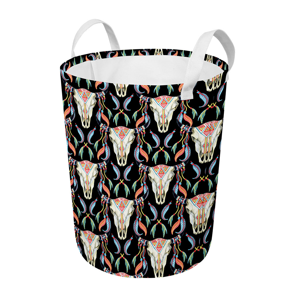 Native Buffalo Pattern Print Round Laundry Basket