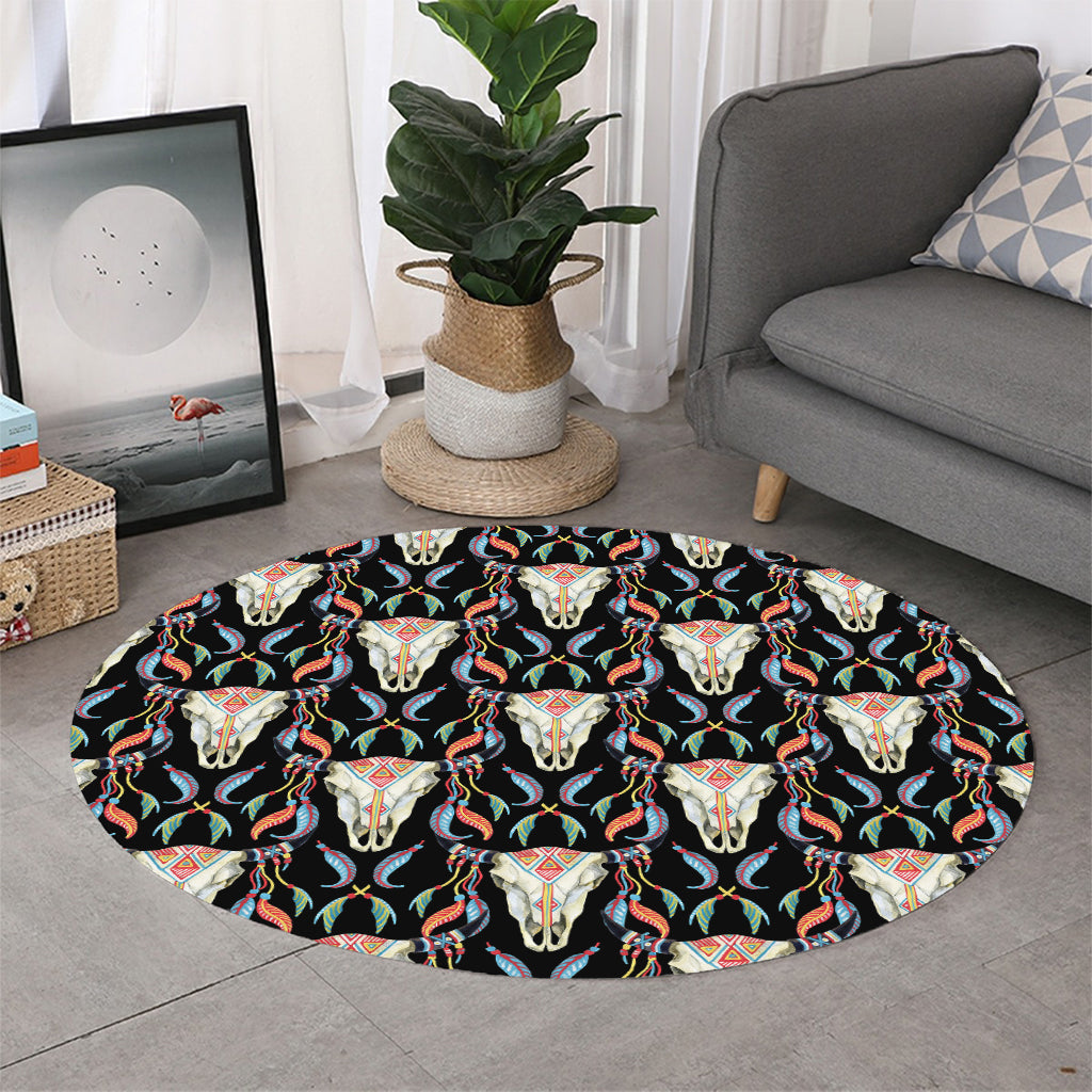 Native Buffalo Pattern Print Round Rug