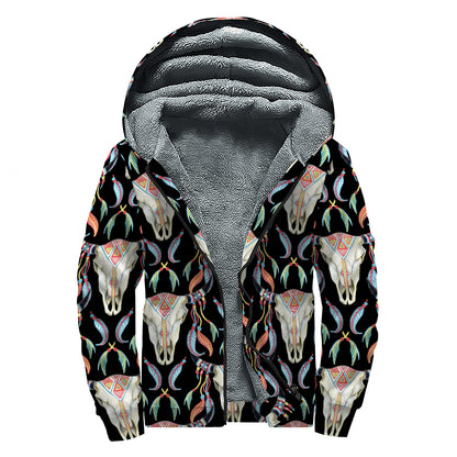 Native Buffalo Pattern Print Sherpa Lined Zip Up Hoodie