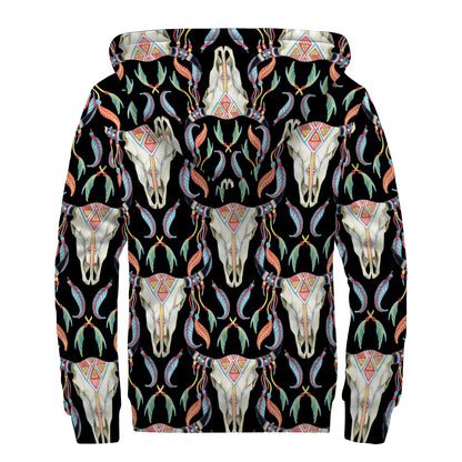 Native Buffalo Pattern Print Sherpa Lined Zip Up Hoodie