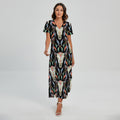 Native Buffalo Pattern Print Short Sleeve Maxi Dress