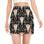 Native Buffalo Pattern Print Side Slit Mini Skirt