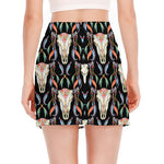 Native Buffalo Pattern Print Side Slit Mini Skirt