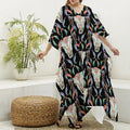 Native Buffalo Pattern Print Silk V-Neck Kaftan Dress