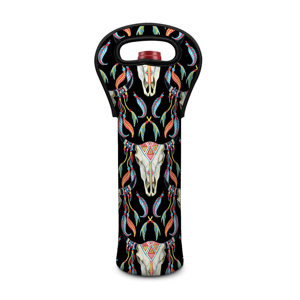 Native Buffalo Pattern Print Single Neoprene Wine Tote
