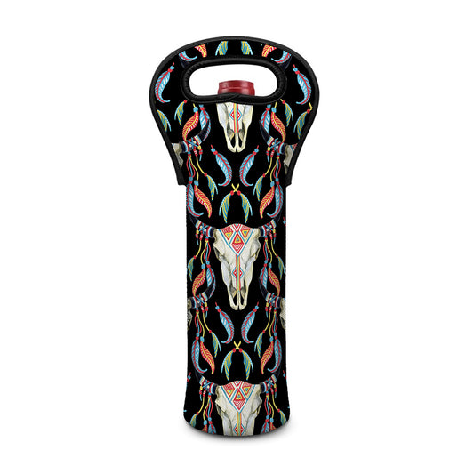 Native Buffalo Pattern Print Single Neoprene Wine Tote