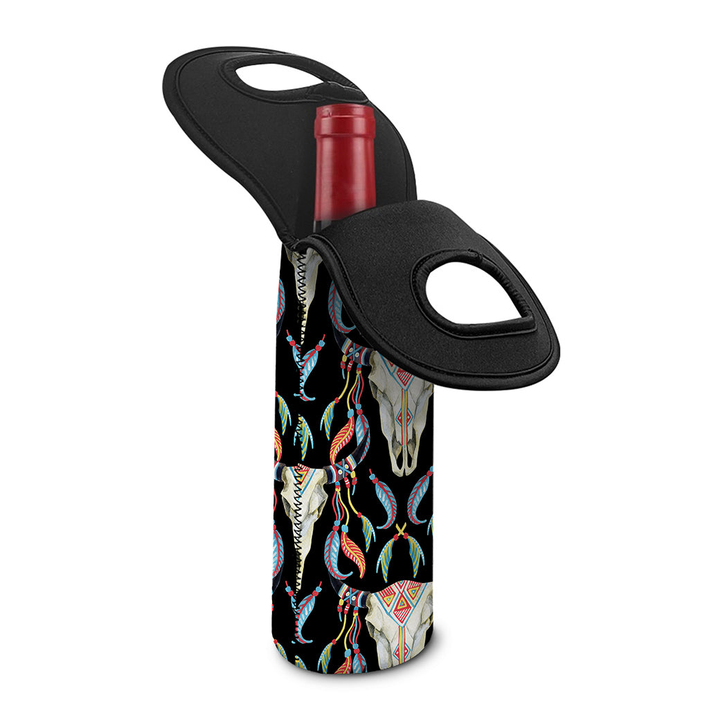 Native Buffalo Pattern Print Single Neoprene Wine Tote