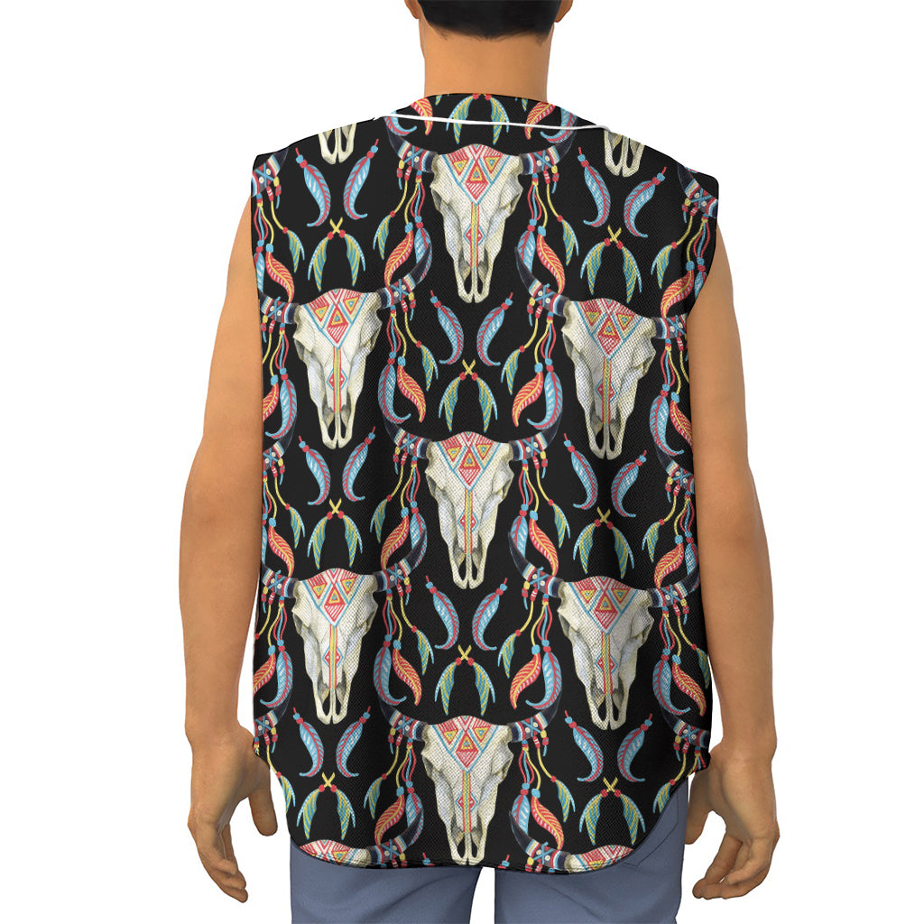 Native Buffalo Pattern Print Sleeveless Baseball Jersey