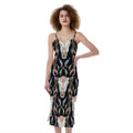 Native Buffalo Pattern Print Slim Fit Midi Cami Dress