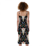 Native Buffalo Pattern Print Slim Fit Midi Cami Dress