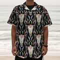 Native Buffalo Pattern Print Textured Short Sleeve Shirt