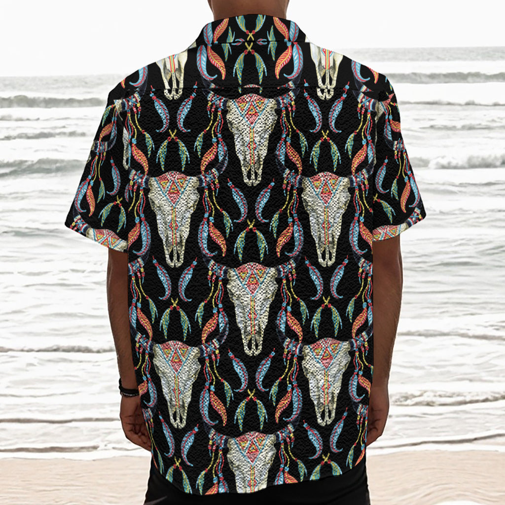 Native Buffalo Pattern Print Textured Short Sleeve Shirt
