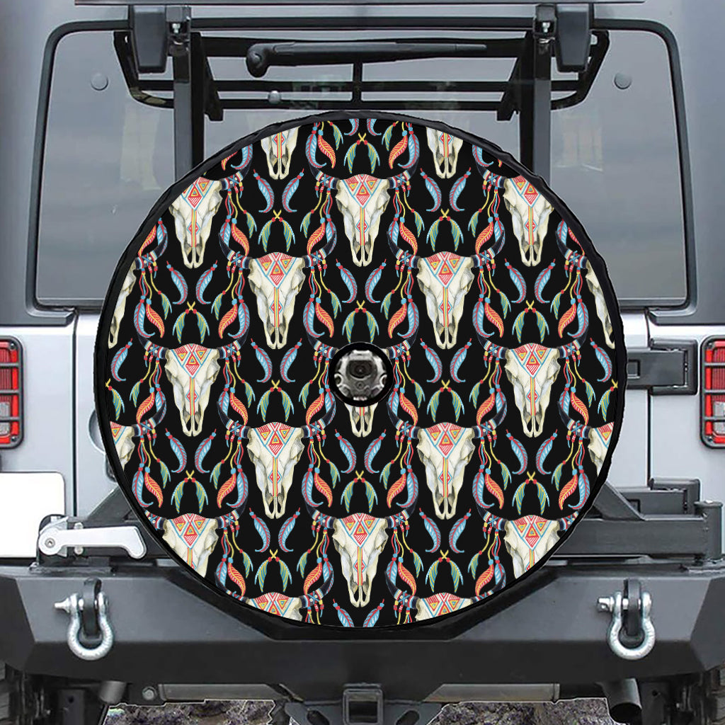 Native Buffalo Pattern Print Tire Cover With Camera Hole